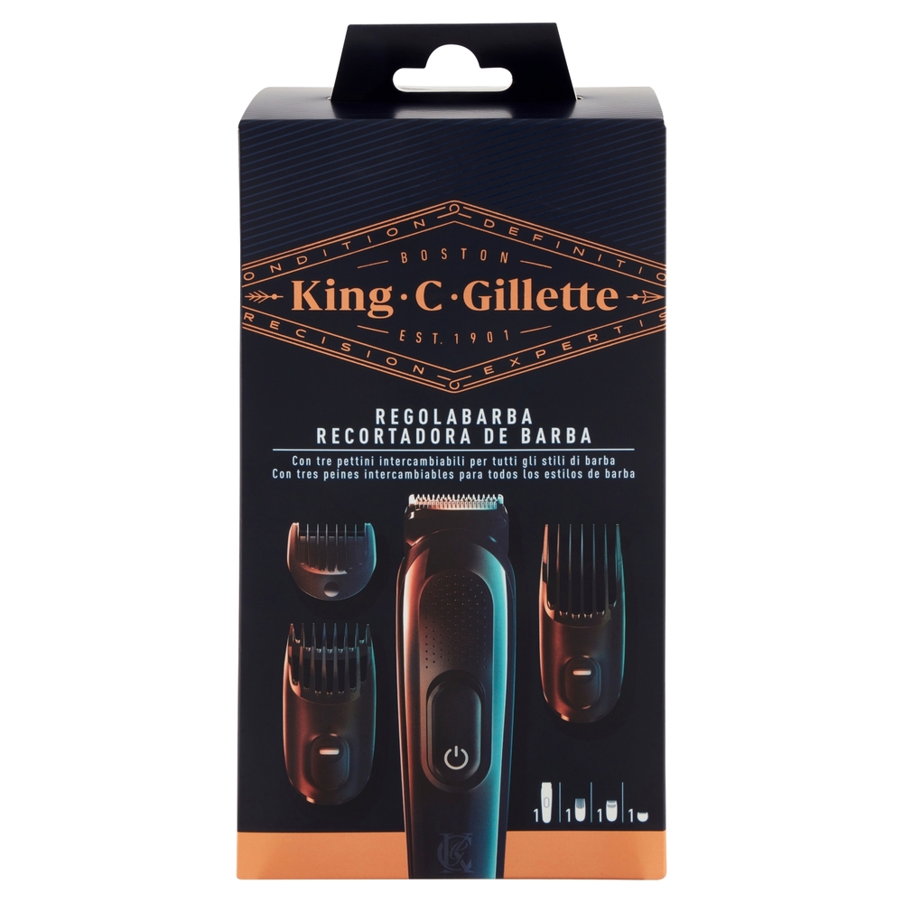 King C. Gillette Kit Regolabarba Tagliacapelli + 3 Pettini Regolatori Lunghezza Intercambiabili